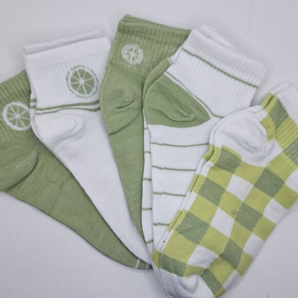Lime Fruit ankle socks 5pk plaid stripes - Picture 2 of 3
